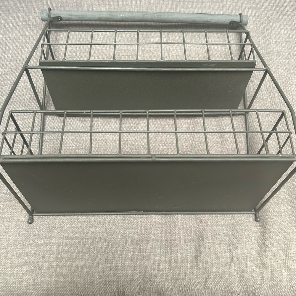 Two-Tier Metal Organizer Etagere Wooden Handle Accents Rustic Industrial#0725258 - Picture 7 of 16